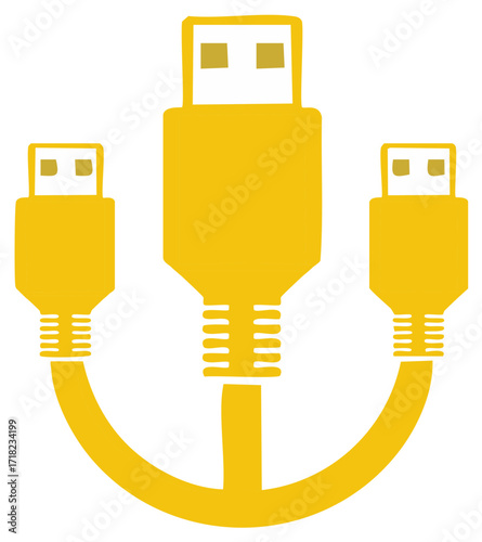 Bright yellow USB Y splitter cable illustration for data transfer and device connectivity