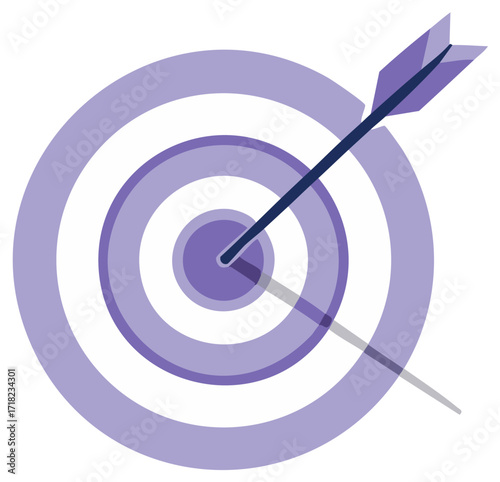 Target Arrow hitting bullseye in purple vector illustration success icon