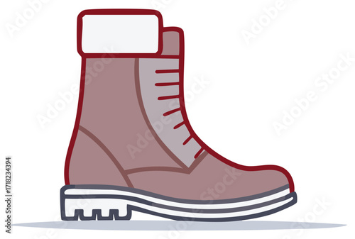 Sturdy winter hiking boot with warm cuff flat vector illustration