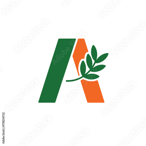Modern Agricultural Letter A Logo Design with Green Leaf and Eco-Friendly Concept on White Background