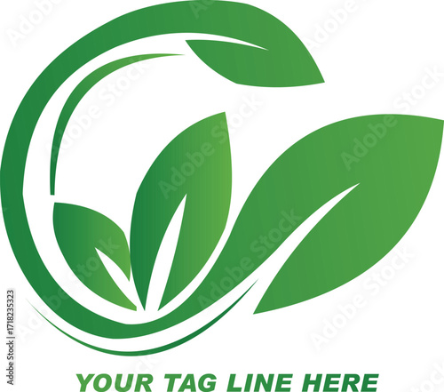 Green leaf logo with tagline isolated on white background