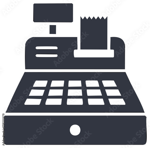 Simple cash register icon with receipt for retail store checkout