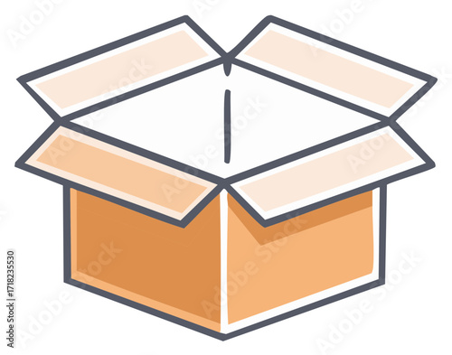 Open cardboard box illustration with simple outline and soft color fill