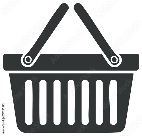 Dark Grey Shopping Basket Graphic with Vertical Lines and Dual Handles for Commerce and Retail Use