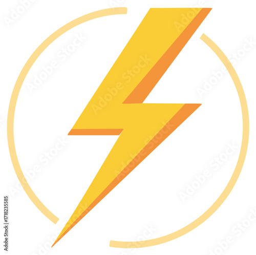Yellow lightning bolt graphic with orange shadow inside an incomplete circular outline