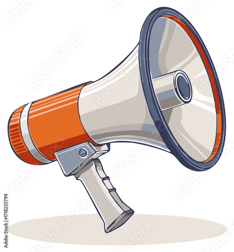 Isolated Vector Illustration of a Gray and Orange Megaphone with Handle for Announcements
