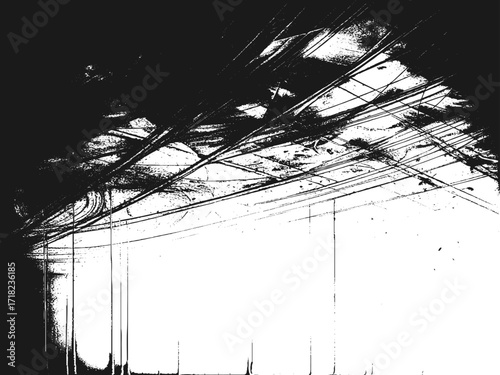 Black grunge dust texture with scratches and distressed noise effect on white background vector illustration.