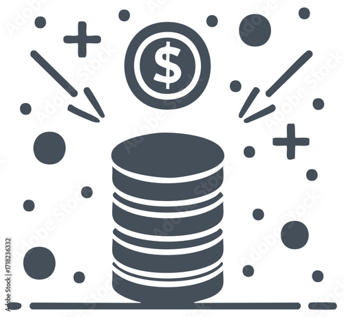 Money accumulation concept dollar coins stacking with arrows indicating financial growth and profit