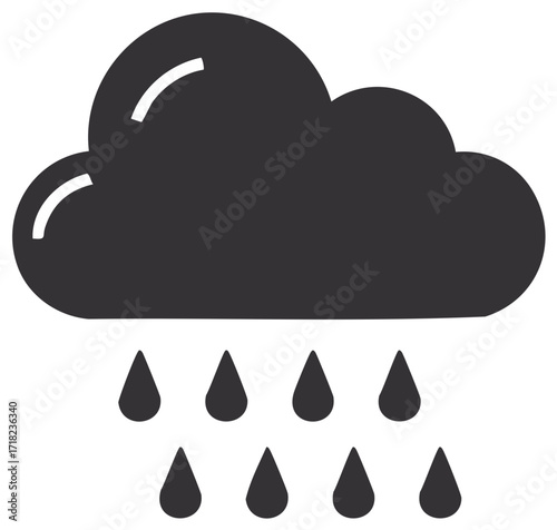 Weather Cloud with Raindrops Icon: Dark Gray Cloud and Rain Illustration for Weather Forecasts and Climate Change