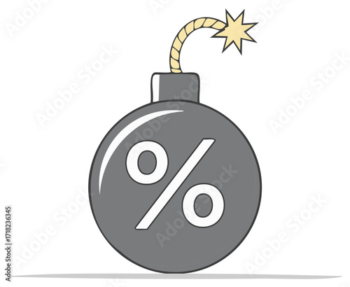 Exploding bomb symbol with percent sign representing financial risk or big sales discounts