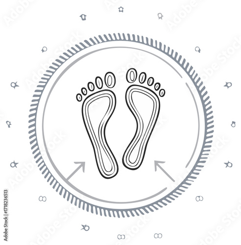 Abstract Footprints Symbol with Directional Arrows in Circular Frame