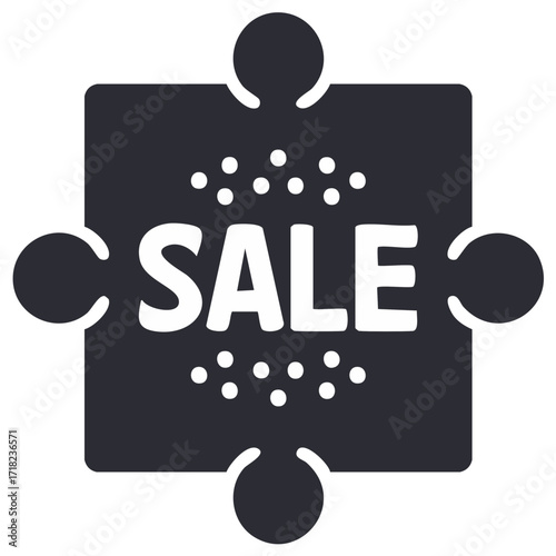 Puzzle piece design with SALE text for sales and discounts. Graphic element for promotional purposes.