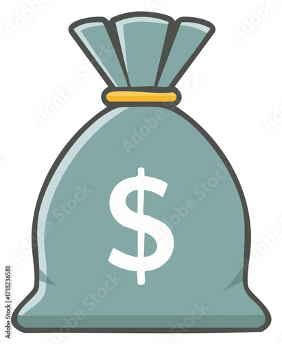 Cartoon money bag illustration with dollar sign symbol representing finance, wealth, and savings