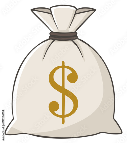 Illustration of a tied money bag with a gold dollar sign symbol