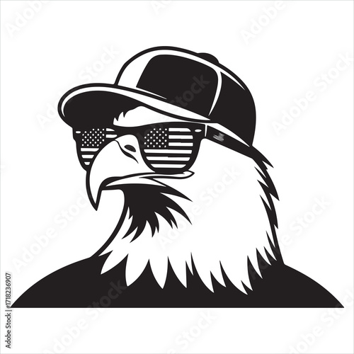 Eagle head vector illustration of a wild bird mascot with a black beak and feathers