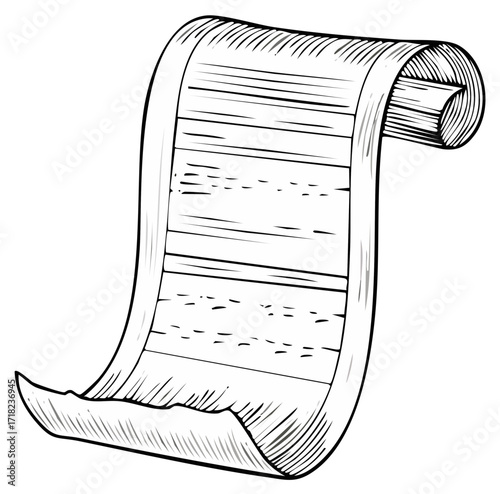 Hand-Drawn Scroll Illustration Design Element with Text Lines for Documents and Ancient Messages