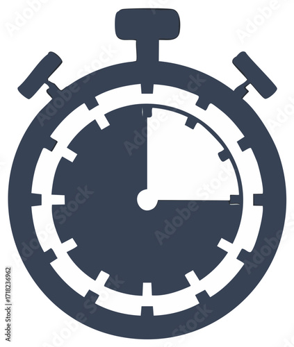 Stopwatch icon illustration displays three o'clock mark time, timer app interface design element