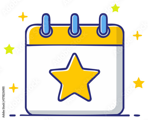 Stylized Calendar Icon with Star Graphic for Scheduling and Planning Events, Appointments and Important Dates