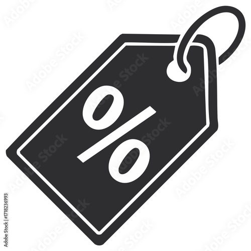 Black price tag with percentage symbol icon representing sale discount offer