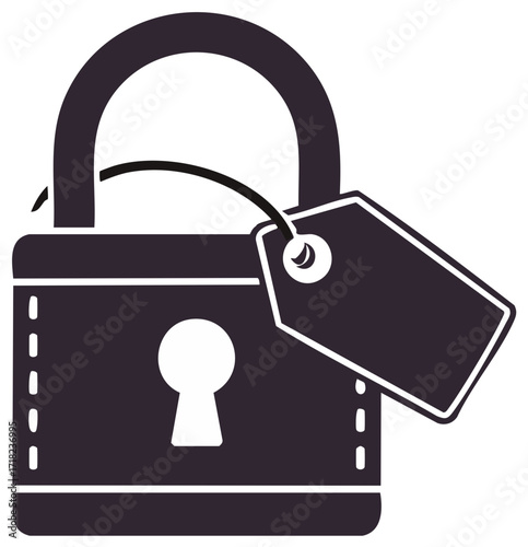 Simple Security: Padlock with Keyhole and Blank Price Tag Illustration for Protection and Privacy