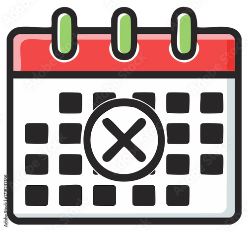 Stylized red and white calendar with an X mark indicating event cancellation or date removal