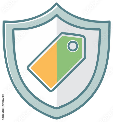 Price tag on a shield illustration, security, guarantee, insurance, and protection