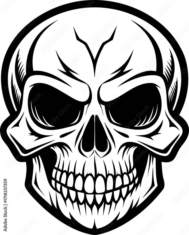 Fototapeta premium Skull, vector line art icon ,black and white , white background