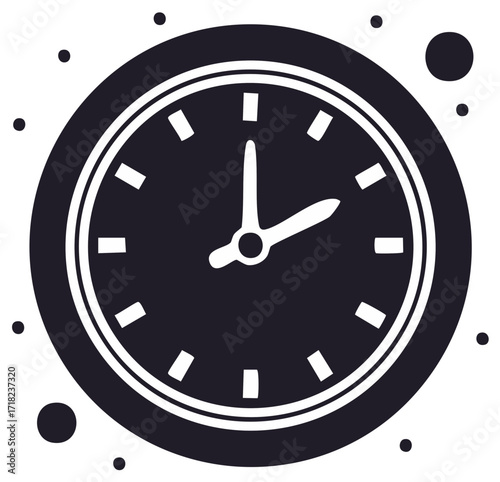 Minimalist dark analog clock icon with white hands representing time management deadline