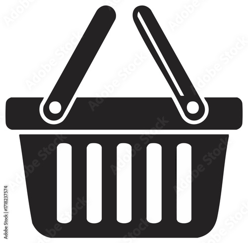 Shopping basket icon, simple black and white illustration