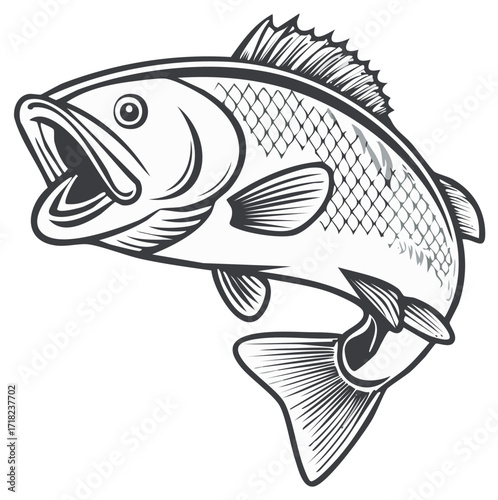 Dynamic Largemouth Bass Fish Jumping Vector Style Illustration