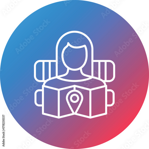 Woman Traveller Line Gradient Circle Background Icon