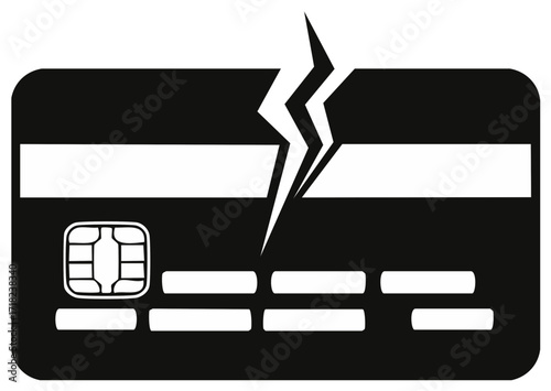 Broken credit card graphic, financial trouble, banking concept, debt, damage, black and white
