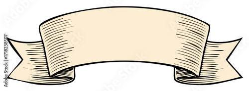 Engraved Style Scroll Banner Blank Beige Ribbon for Text Message or Headline