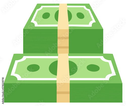 Two bundled stacks of green paper money vector icon for finance and wealth concepts