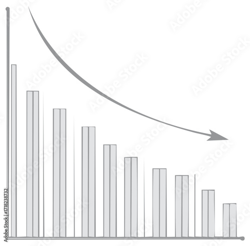 Bar chart showing a sharp downward trend with a descending arrow indicating decline