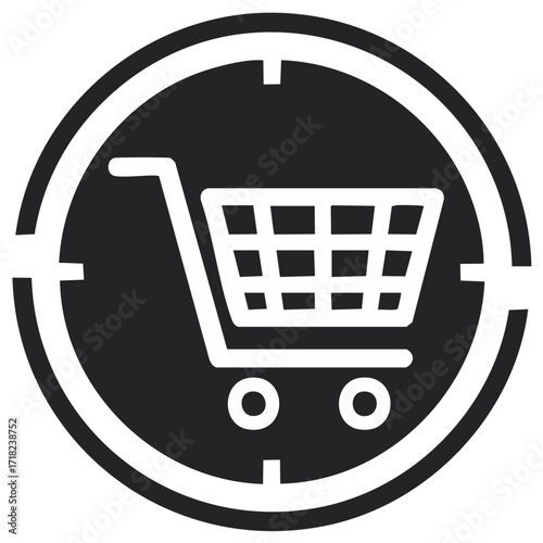 Shopping cart icon within a target symbol representing focused purchasing and consumerism.