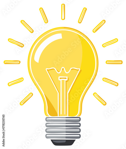 Illustration of a bright lightbulb with radiating energy for ideas and innovation