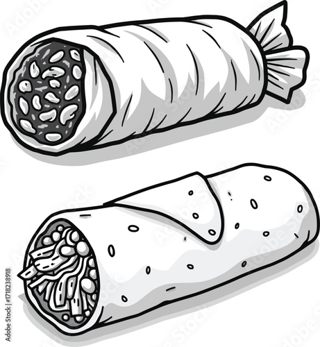 Tasty Burrito Illustration, Mexican Food Wrap Cartoon Design

