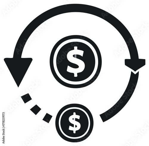 Money cycle vector icon showing financial process, currency exchange, cashback concept