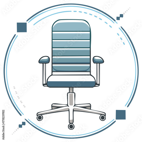 Modern Office Chair Illustration with Geometric Digital Network Border