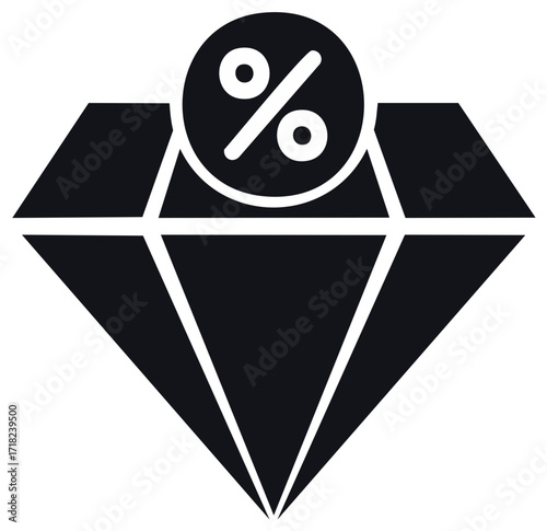 Diamond icon adorned with a percentage symbol for sales, discounts and promotional offers