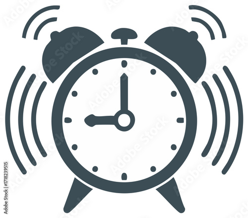 Simple Flat Icon of a Vintage Twin Bell Alarm Clock Ringing for Wake Up Call