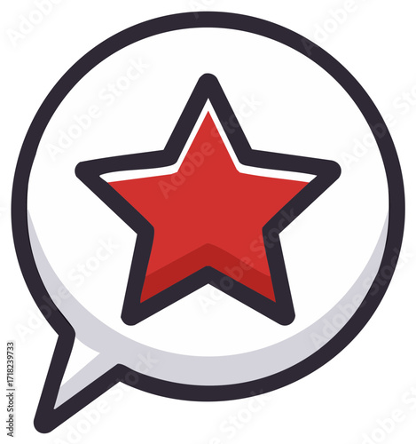 Five Point Red Star Icon Inside Chat Bubble Graphic for Favorite or Ranking
