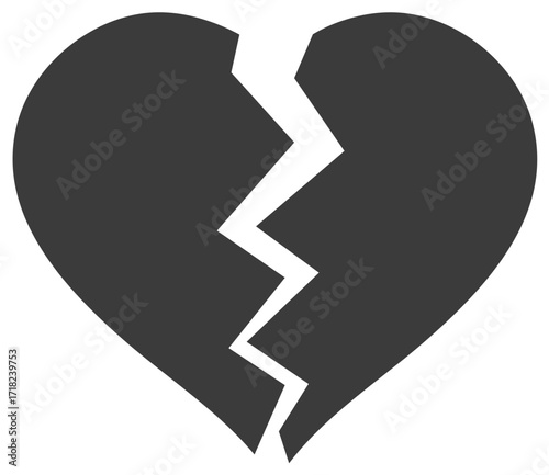Gray Broken Heart Symbol Isolated on White