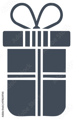 Stylized dark blue gift box with ribbon and bow illustration