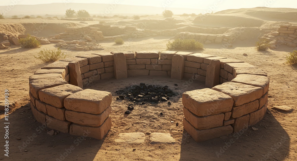 Obraz premium Desert Ruins Campfire Pit Adventure Ancient Architecture Warm Climate