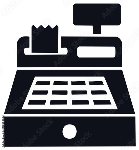 Retro cash register with receipt and display screen for retail transactions