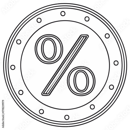 Stylized percent symbol inside a circular border with embossed dots