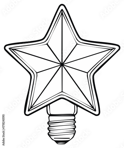 Outline of a star shaped Christmas tree topper attached to a screw in lightbulb base.