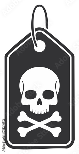 Skull and Crossbones Icon on Tag Spooky Warning Hazard Death Symbol Design